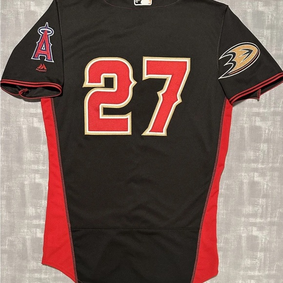 Authentic Majestic MLB Anaheim Angels Ducks Night Mike Trout Baseball Jersey - Picture 2 of 9